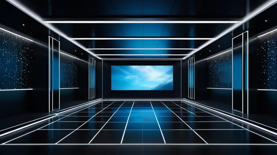 写实摄影，明亮现代化办公室工位，开发者面对多显示器，屏幕上显示抽象色块、代码结构与进度条图表，无任何文字，环境整洁专业，侧光拍摄，浅景深
