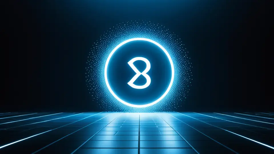 3D渲染，一部智能手机屏幕上显示抽象的应用仪表盘界面，由色块、图表和图标构成，无文字，深灰背景，聚焦构图