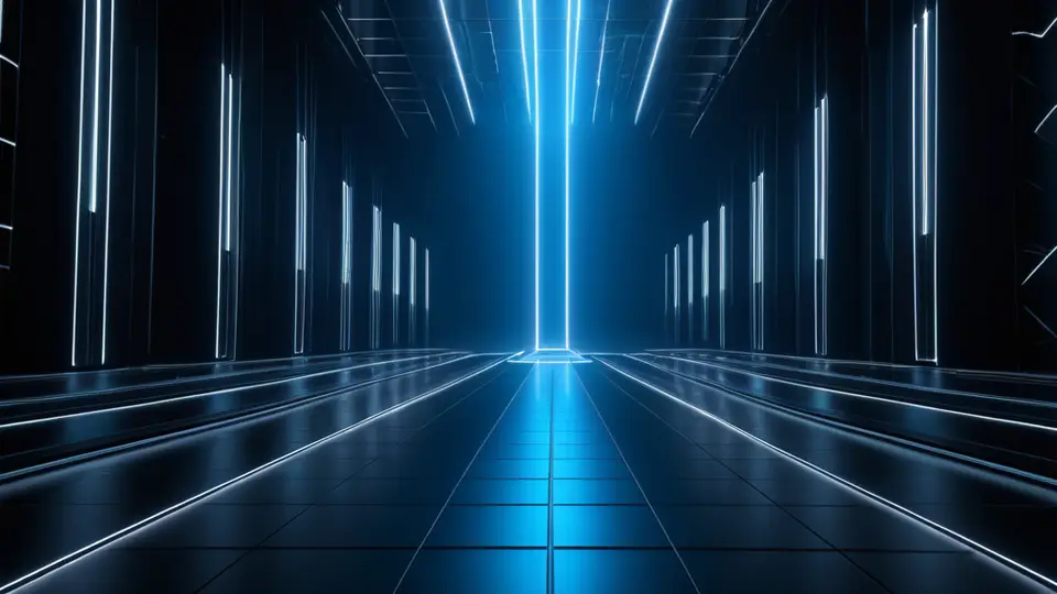 3D渲染，办公桌上摆放多个软件界面原型，使用几何形状和进度条，无文字，暖色调，俯视构图