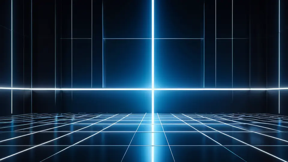 3D 渲染，电脑屏幕特写，显示抽象代码编辑器界面，无文字，仅色块和图标表示编程元素，暗色调，中心构图