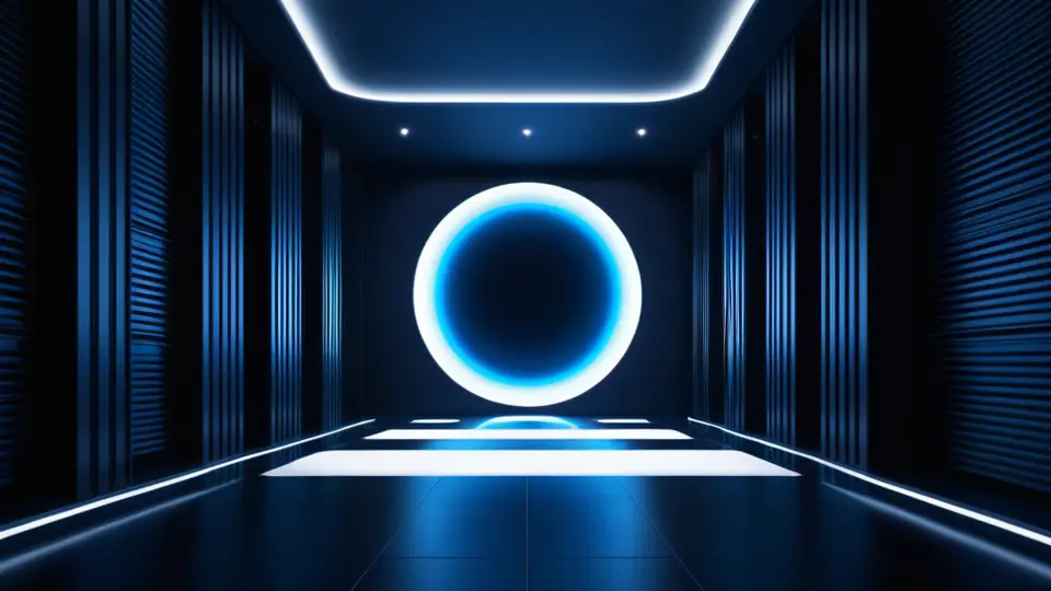 商务示意图风格，中心是一个由多个人物剪影和设备图标组成的网络连接结构，象征人才生态与技能连接，采用冷静的蓝色和绿色系，科技感线条装饰，居中对称构图，简洁抽象无文字