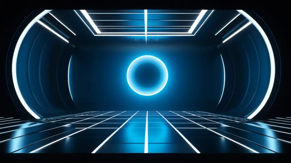 3D渲染，等距视角展示移动应用开发流程示意图，从设计图标、代码模块到最终在手机屏幕上运行的抽象应用，科技蓝与灰色配色，画面整洁专业，无文字标签
