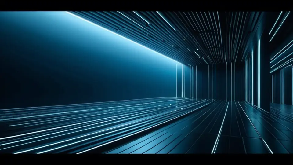 3D渲染，一个由齿轮、数据流和抽象模块组成的未来感中枢系统，象征定制化软件架构，科技蓝与银灰色调，中心构图，背景有微光网格
