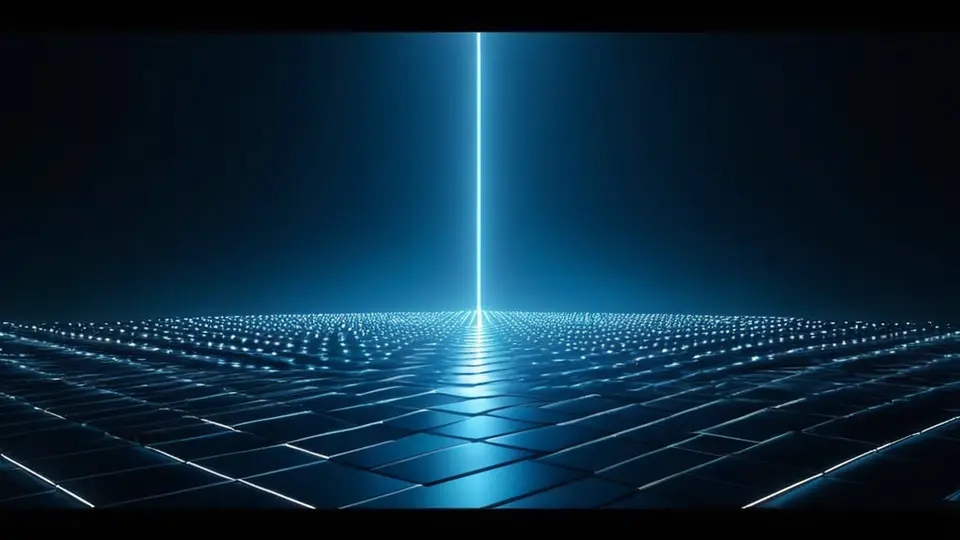 商务示意图，一个抽象的齿轮组与发光的电路板相连接，象征业务流程与技术的融合，科技蓝与深灰色调，中心构图，留白区域大
