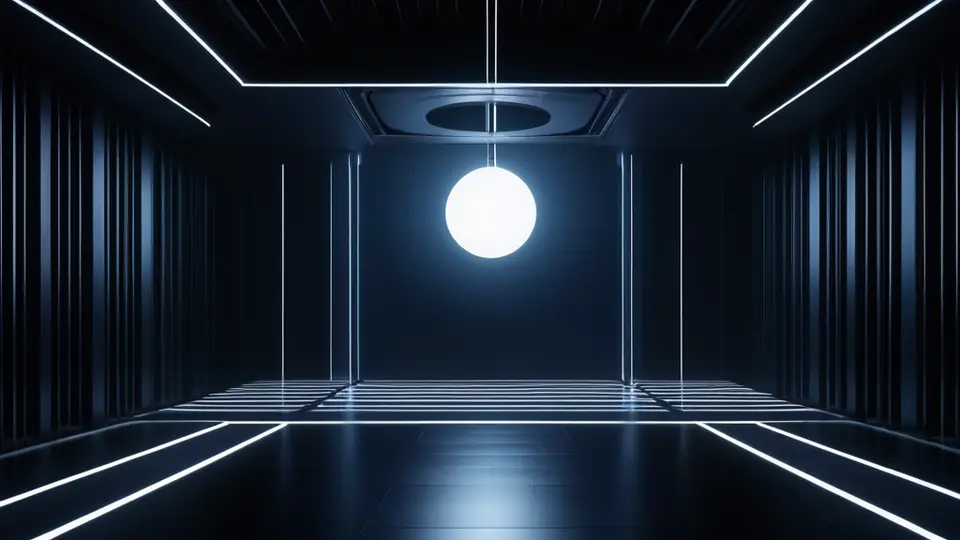 3D渲染风格，左右分屏对比图，左侧是一个传统教室的简约示意图，包含桌椅、黑板轮廓，右侧是一个代表在线学习的抽象图标，如飘浮的屏幕、耳机和无限符号，中间有清晰的分割线，整体采用科技蓝与浅灰配色，对称构图