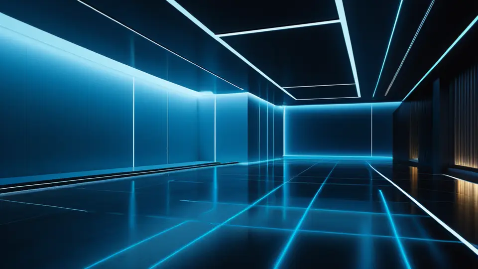 扁平插画，一个中央开发者工作站，屏幕上显示着抽象的应用构建流程图（箭头、齿轮、设备图标），背景是多台平板、手机和电视的淡色轮廓，淡蓝与白色主色调，居中构图，大量留白