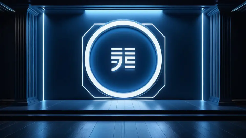 3D渲染，团队围坐会议桌讨论安卓应用原型图，屏幕上显示抽象色块和进度条，科技蓝配色，俯视构图，无文字