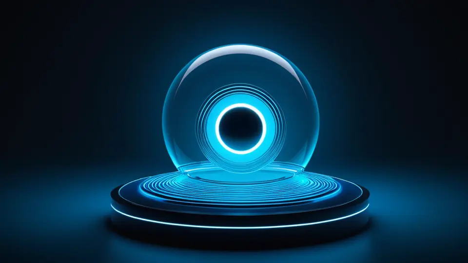 3D渲染，一个抽象的、由多个发光立方体和连接线构成的神经网络结构，悬浮在深蓝色背景中，象征复杂的AI模型架构，中央构图，科技感配色