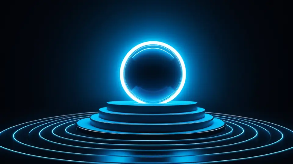 3D渲染，一个未来感的数字工作台，中央悬浮着代表AI模型的抽象神经网络结构，周围环绕着代码编辑器、数据流图表和GPU服务器图标，深蓝与科技紫配色，中央构图，留白