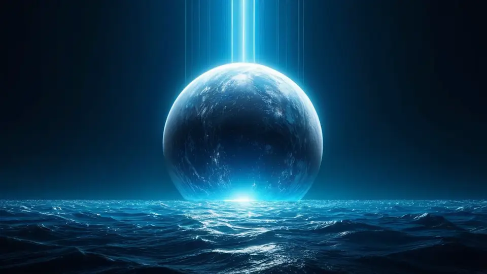 3D渲染，一个抽象的地球仪模型，表面覆盖着发光的网络节点和连接线，象征全球连接，科技蓝与银色配色，居中构图，背景干净