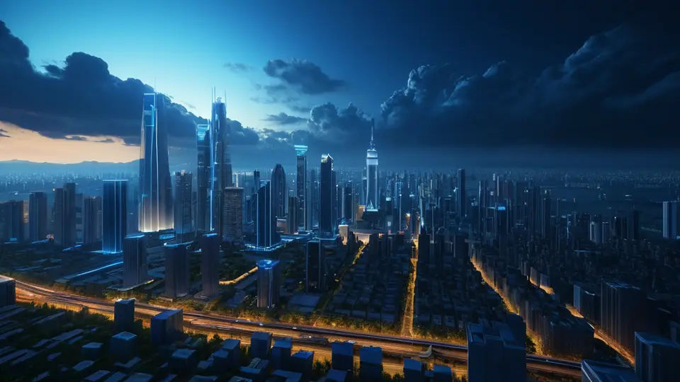 3D渲染，一个地球仪上用发光线条连接着两个不同城市的图标，象征异地通信，科技蓝主色调，中心构图，背景简洁