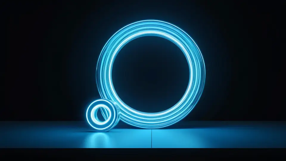 3D渲染，一个抽象的数字大脑由多个发光的几何模块连接构成，模块代表数据、算法和接口，背景为深蓝色网格，科技感强，透视构图