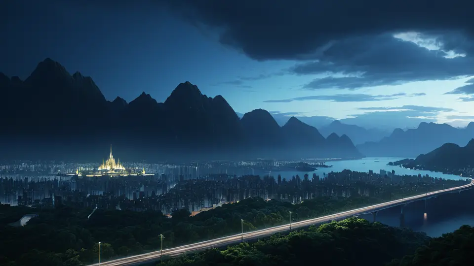 一个现代化的开放式办公空间场景，前景是一个人在笔记本电脑前工作，屏幕上显示着多个数据仪表盘（无文字），背景是透过落地窗看到的抽象城市剪影，写实摄影风格，自然光感，暖色调与冷色调交融，采用三分法构图，人物位于画面一侧。