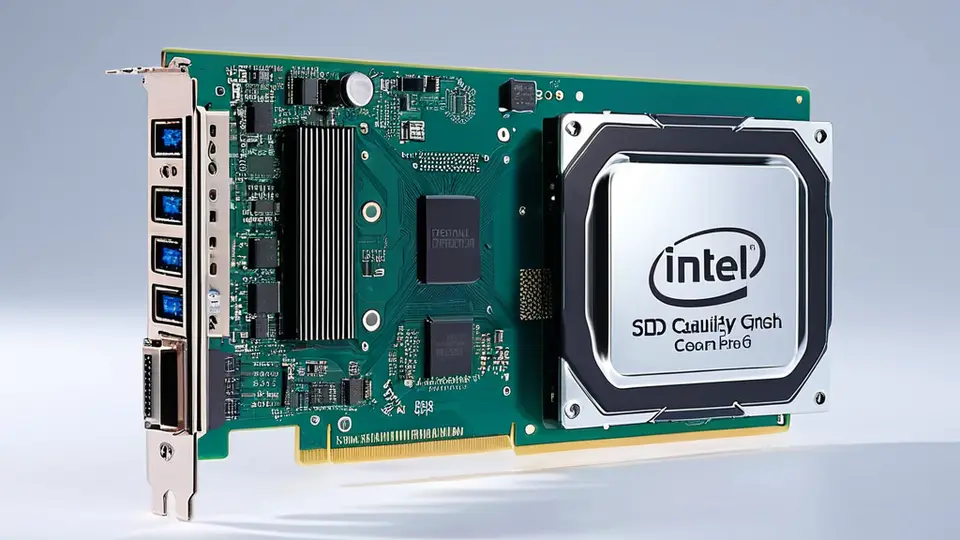 3D渲染，内部结构透视的电脑主机，突出显示CPU、GPU、内存条和SSD硬盘等核心部件，部件之间有抽象的能量流线连接，科技感配色，蓝紫色主调，透视构图