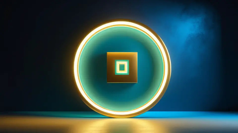 3D渲染，一个半透明的数字文件夹悬浮在空中，内部有象征代码的绿色字符流和文档图标，背景是简洁的网格线，科技感，蓝紫渐变配色，居中对称构图