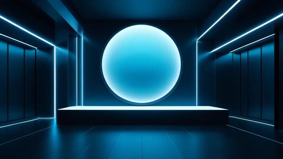 3D渲染风格，一个抽象的性能仪表盘，显示加载速度、内存占用等指标图表，使用蓝色和橙色作为主色调，采用对角线构图，具有科技感