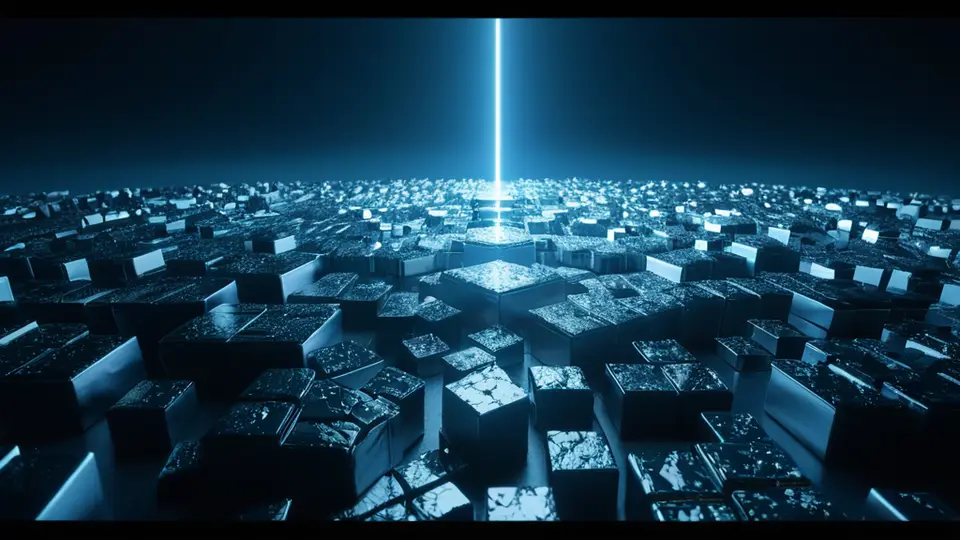 3D渲染，一个发光的神经网络结构悬浮在棋盘上方，网络节点连接着棋盘上的关键位置，深蓝与金色配色，俯视视角，科技感