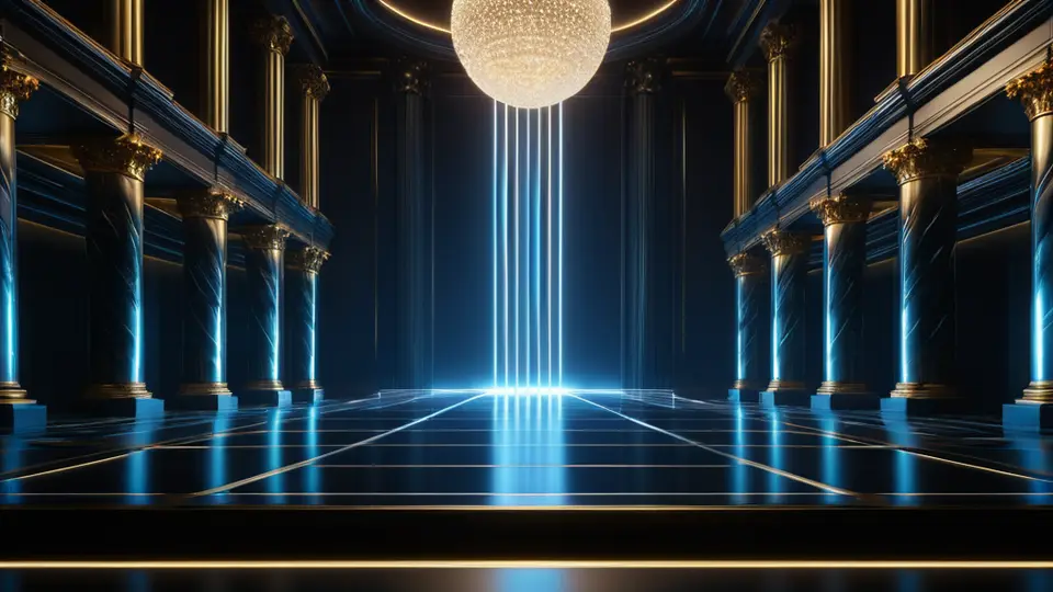 3D渲染，一个立体的“证书”模型悬浮在空中，周围环绕着代表“保护”、“商业”、“法律”的抽象几何图标和盾牌符号，主色调为金色与白色，采用对称构图，光影效果柔和