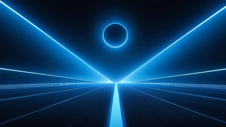 3D渲染，一个抽象的微信公众号图标悬浮在空中，周围环绕着代表不同功能模块的几何色块和连接线，象征功能扩展，科技蓝主色调，中心构图，背景简洁