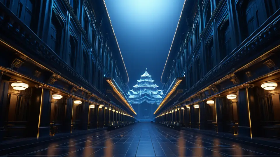 3D渲染，一个天平秤，一端是“时间”沙漏，另一端是“专业”齿轮和盾牌图标，背景是抽象的电路板纹理，蓝色与灰色调，对称构图