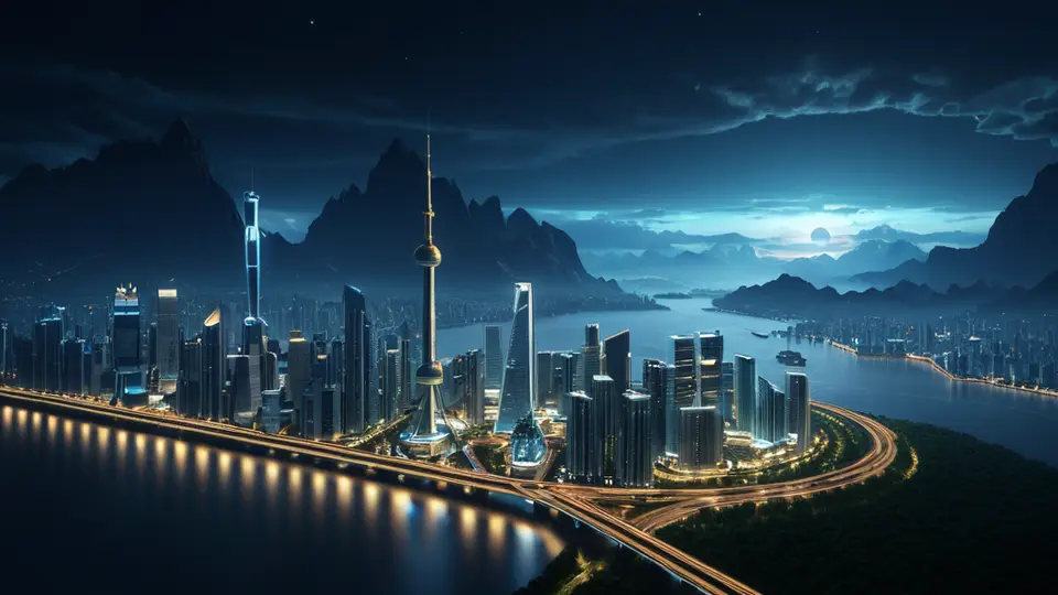 3D渲染，一个物流包裹从中国地图的一个城市飞向另一个城市，包裹上有一个联通logo和SIM卡图案，背景是浅灰色网格，突出异地邮寄概念，动感构图