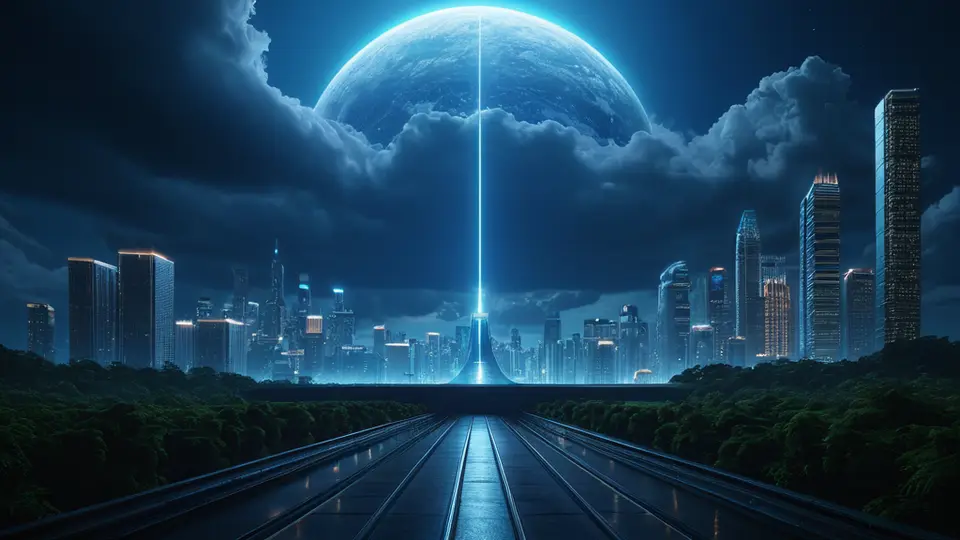 扁平插画，办公场景，一台显示器屏幕显示抽象的柱状图和折线图趋势线（无文字），旁边有代表AI的机器人图标在分析数据，主色调为商务蓝与活力橙，留白充足