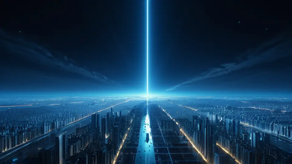 3D渲染，一部智能手机悬浮在空中，屏幕发出蓝色光晕，光晕中显现出抽象的地球网格与多个闪烁的定位光点，科技感，深蓝与银色配色，中心构图，背景为深色渐变
