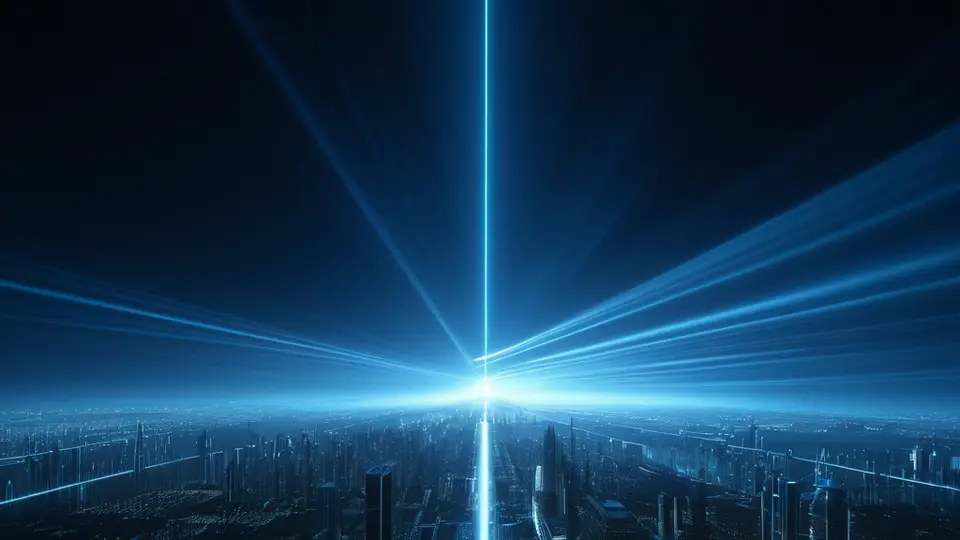 3D渲染风格，一个现代化办公场景，桌面显示器上显示着无文字的UI设计稿、代码编辑器界面和项目进度条图表，主色调为科技感的蓝绿配色，采用俯视构图