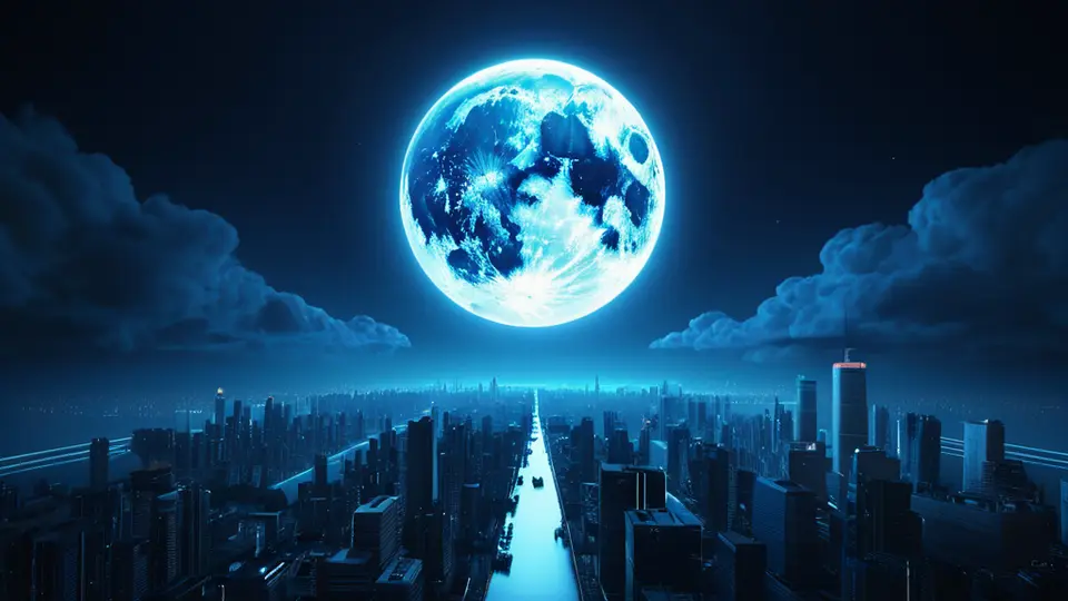 3D渲染风格，一部智能手机悬浮在空中，屏幕显示一个抽象的数据流量柱状图和地球图标，背景是渐变的科技蓝，象征全国网络覆盖，透视构图