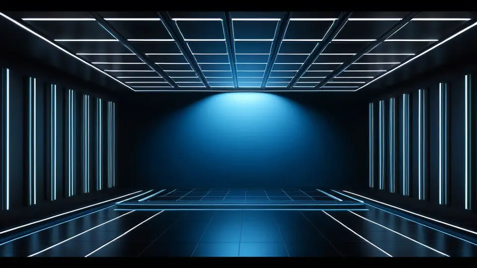 3D渲染，一个发光的手机屏幕悬浮在空中，屏幕上显示由抽象几何图形和图标构成的交互界面，象征定制化数字平台，科技蓝与深空灰配色，中心构图，背景有微光粒子效果