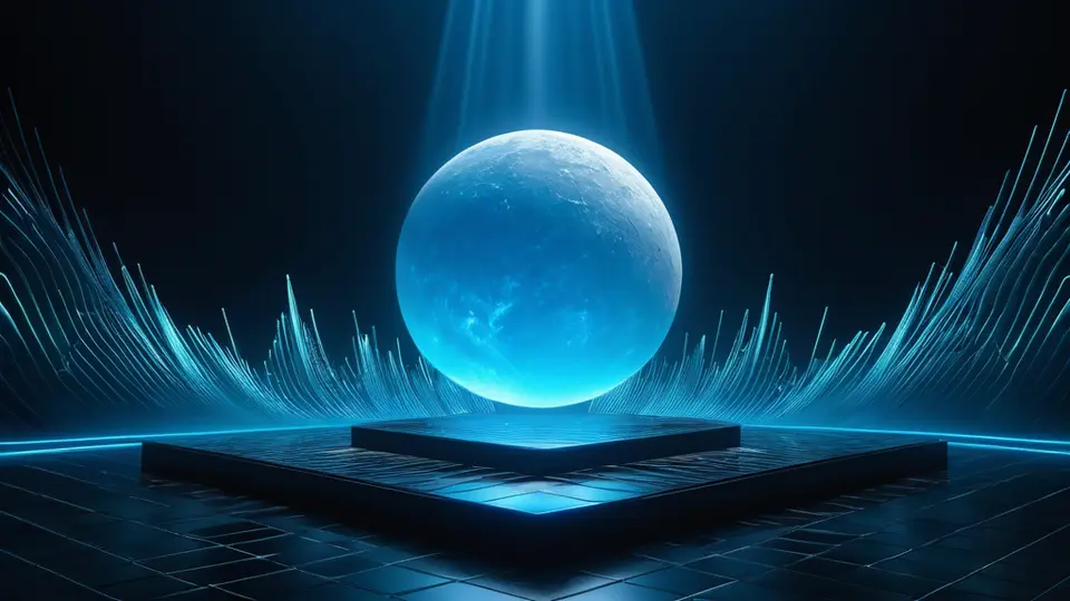 3D渲染，一本打开的法律书籍上方漂浮着代码符号和盾牌图标，象征知识产权保护，科技蓝与金色为主色调，中央对称构图，背景简洁