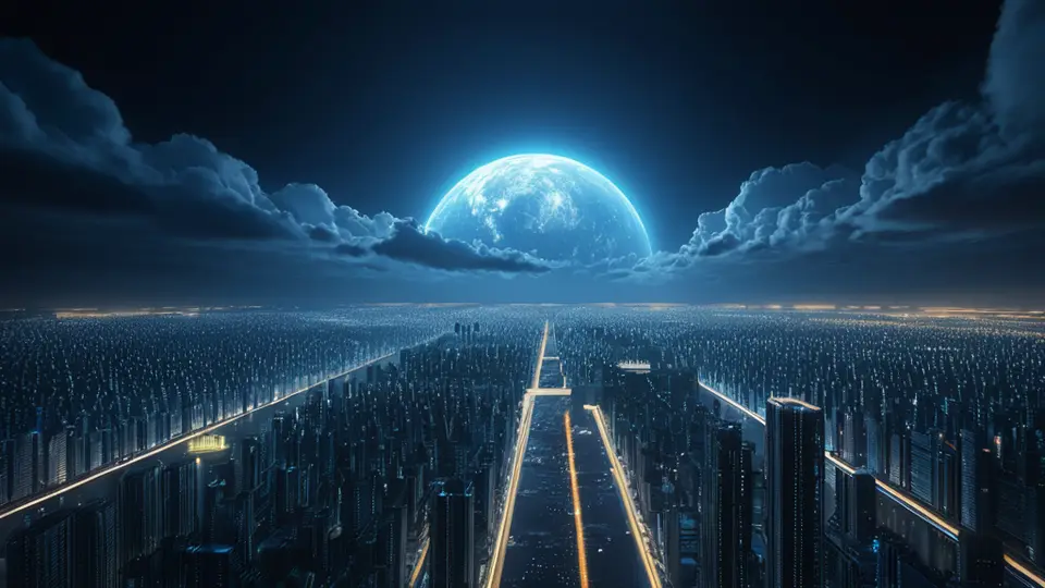 商务示意图，一位销售人员坐在办公桌前，面前的电脑屏幕上显示着抽象的通话波形图和客户信息卡片，背景是简洁的城市天际线剪影，淡蓝与灰色为主色调，中央构图，突出人机协作感