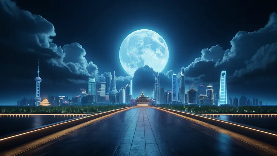 商务示意图，一张中国地图上，两个不同城市图标之间有虚线连接，中间是一个手机卡槽的抽象图形，采用蓝白灰配色，俯视视角，信息图表风格