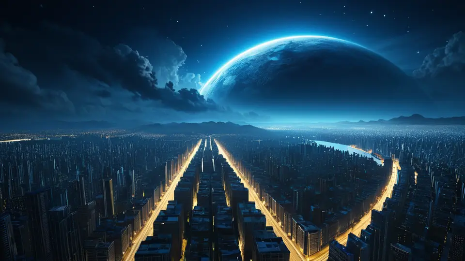 3D渲染，一个立体的地图板块上，一部智能手机悬浮在空中，屏幕显示抽象的信号塔图标和信号波纹，象征跨地域通信，科技蓝与白色为主色调，居中构图，背景简洁