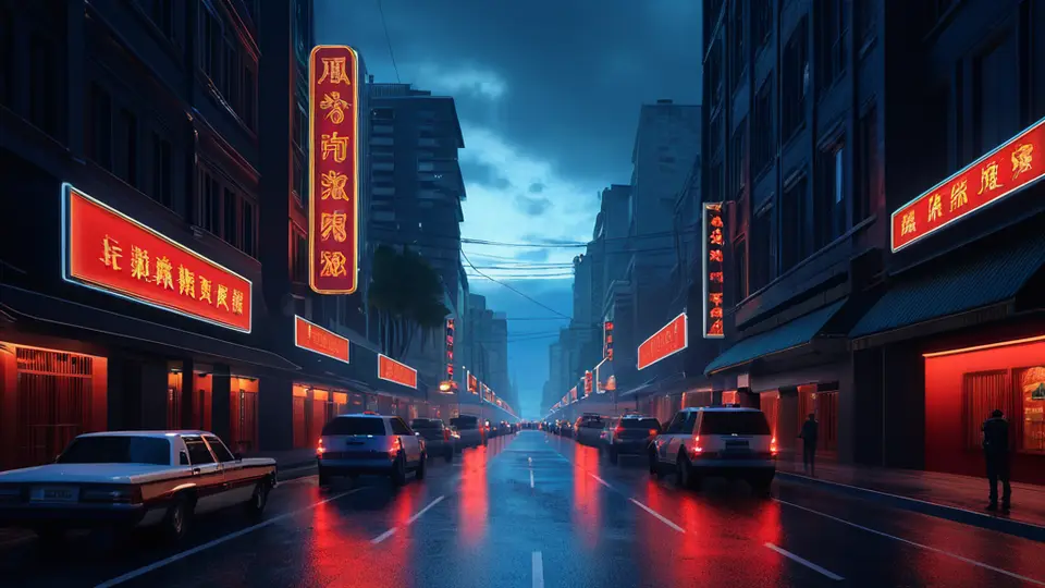 扁平插画，一台智能手机屏幕显示地图定位图标被一个红色警示框圈起，背景是城市天际线剪影，采用橙红与深蓝对比色，居中构图，强调警示感