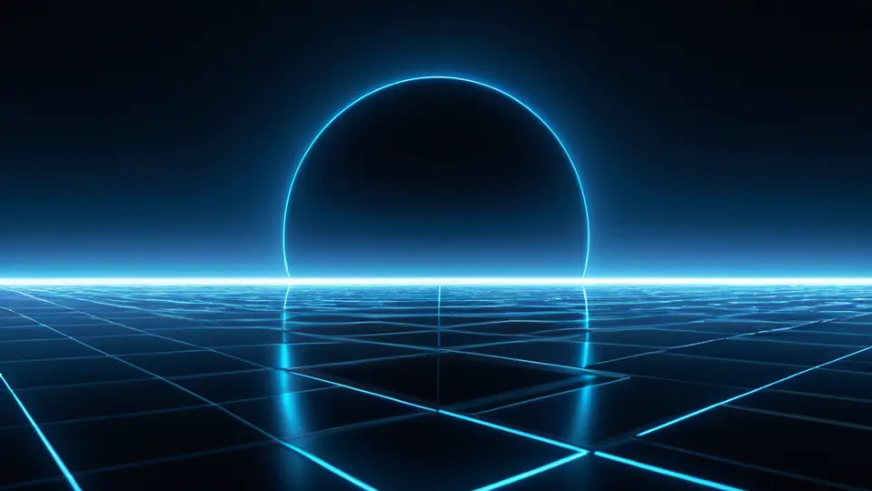 3D渲染，一个抽象的齿轮与电路板组合体，象征着技术与业务的精密结合，主色调为科技蓝与深灰，中央构图，背景干净