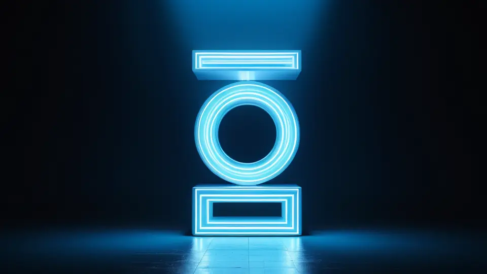 3D渲染，一个抽象的人脸模型正在被数字化的神经网络线条解构与重组，背景是流动的蓝色数据流，科技感配色，对称构图