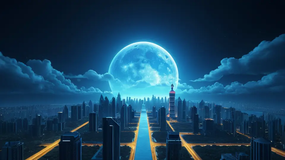 3D渲染，一个立体的中国地图轮廓，上面点缀着几个发光的定位图标，旁边有一个联通LOGO的SIM卡，象征异地服务，科技蓝配色，立体透视构图