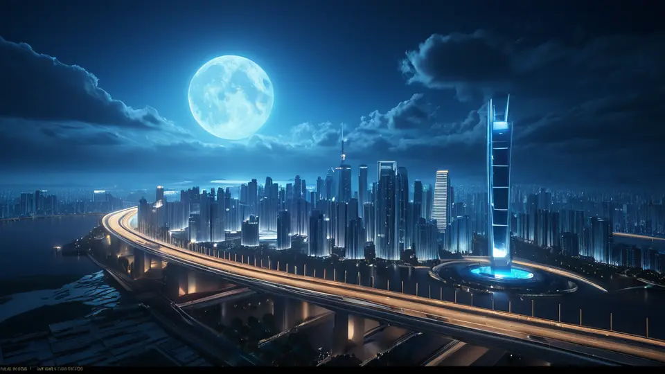 3D渲染，一个中国地图上标注了几个主要城市，城市之间有虚线连接，中央是一个中国联通的logo图标，采用科技蓝主色调，俯视构图，简洁现代