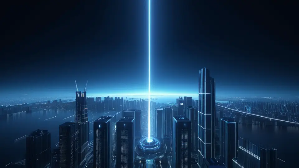 3D渲染，一个地球仪上连接着多条发光的通信线路，线路两端是手机图标，象征异地通信连接，科技蓝与白色为主色调，中央构图，简洁现代