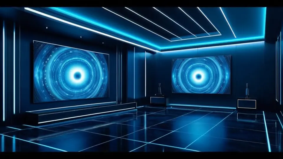 3D渲染，一个透明的手机内部结构图，显示一个虚拟定位模块正在工作，科技感风格，蓝紫色调，透视构图
