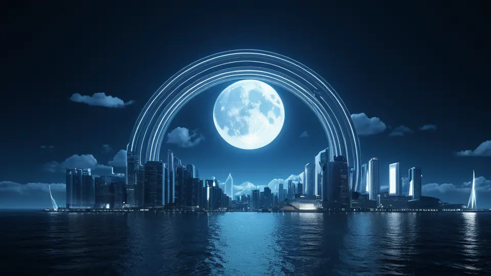 3D渲染，一部智能手机悬浮在城市地图模型上方，屏幕显示一个闪烁的定位光点，淡蓝色科技感配色，中央构图，背景简洁