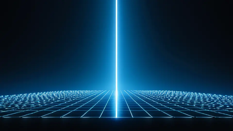3D渲染，一个办公桌上并排放置的笔记本电脑和纸质文件，电脑屏幕显示抽象的流程图（无文字），旁边有一个沙漏图标，暖白色调，中央构图，象征时间管理