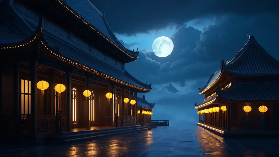 中国风扁平插画，一位艺术家正在宣纸上挥毫创作书法作品，旁边一台平板电脑显示着订单列表图标，淡雅水墨配色，留白构图