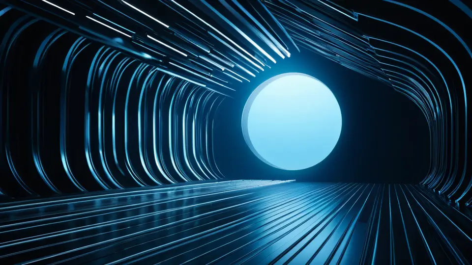 3D 渲染，一个虚拟控制台显示视频流界面，界面中仅用色块和图标表示视频窗口和状态栏，暖色调，中央构图，适度留白