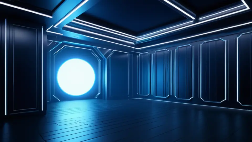 3D渲染，一个抽象的、由无数发光代码流和人形图标连接成的网络结构，象征社区连接，深蓝与紫色渐变，对称构图