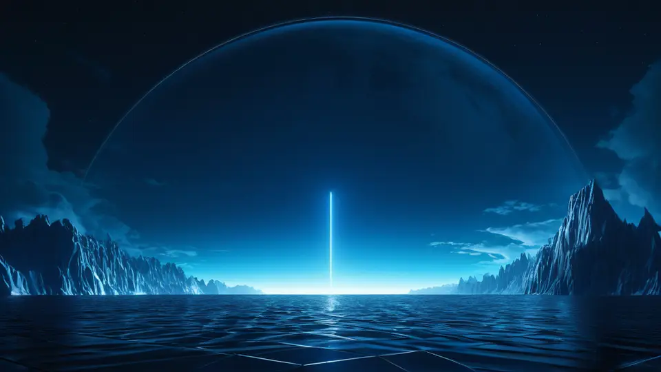 3D渲染，一个半透明的蓝色AI大脑与一串发光的代码链相互连接，象征AI与代码的融合，深蓝色科技感背景，中心构图，光影效果