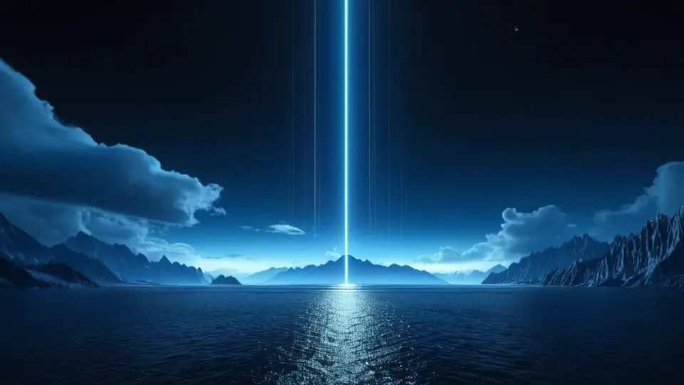 3D渲染图，一个抽象的“申请”流程图，由多个发光的立方体节点连接而成，节点上有齿轮、文档、盾牌等图标，代表申请、审查、发证环节，科技蓝与白色为主色调，立体透视构图