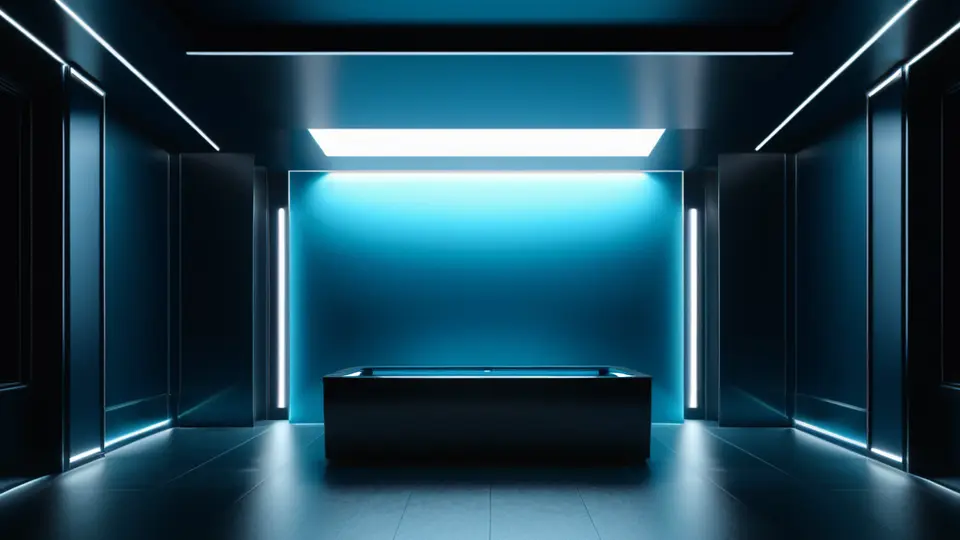 3D渲染，一个发光的抽象大脑模型悬浮在电路板之上，周围环绕着代表代码、数据流和神经网络的动态光线条，深蓝色与科技感的青色为主色调，中心构图，富有未来感