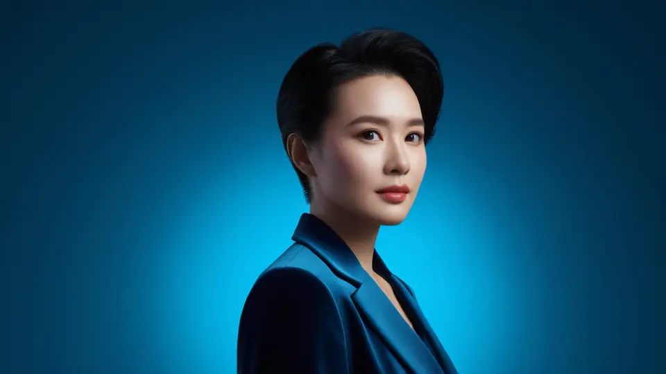 3D渲染，一个年轻人手持智能手机和身份证，站在一个抽象的、代表“珠海”的蓝色海滨城市轮廓背景前，手机屏幕上显示一个绿色的对勾图标，象征业务办理成功，整体采用清新科技感的蓝白配色，中央构图